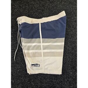 NFL Team Apparel Seattle Seahawks Mens Board Shorts Blue White Striped Large